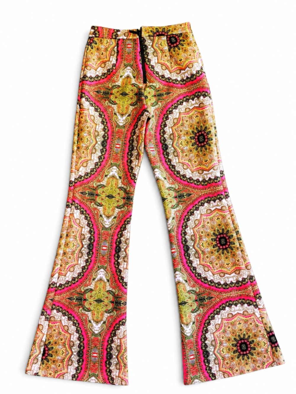 Cynthia Rowley Bonded Baroque Pink and Green Print Flare Pants Size 2 - Picture 1 of 7